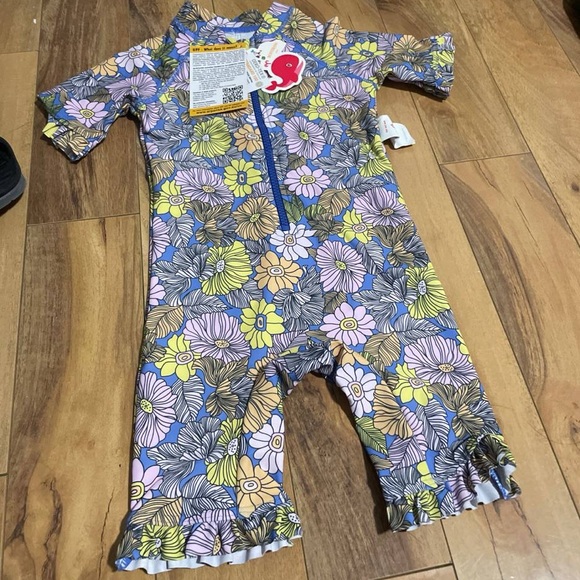 NWT Baby Short Sleeve One Piece Swimsuit with UPF 50+ Sun Protection - Picture 6 of 7